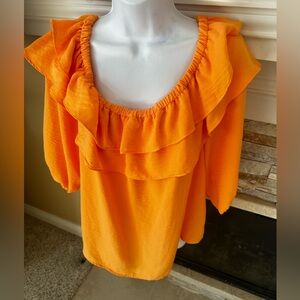 Vince Camuto Women's Blouson Sleeve Ruffle Off-shoulder Blouse orange Size L